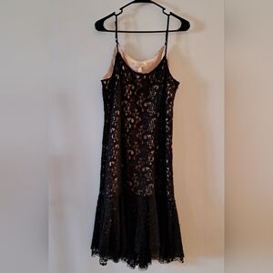 Anthropologie Moulinette Soeurs Flounced Black Lace Dress Beige Lining Sz 14